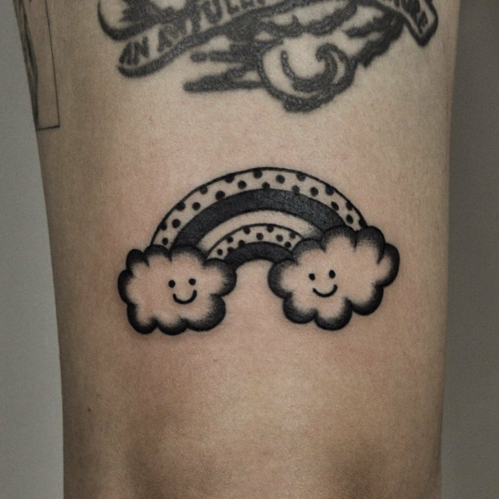 32 Great Cloud Tattoos & Ideas With Rainbows + Raindrops - Psycho Tats