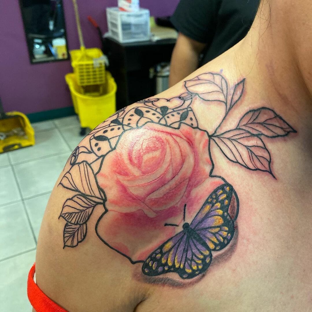 65 Butterfly And Flower Shoulder Tattoos- Nature’s Beauty on Your Skin ...