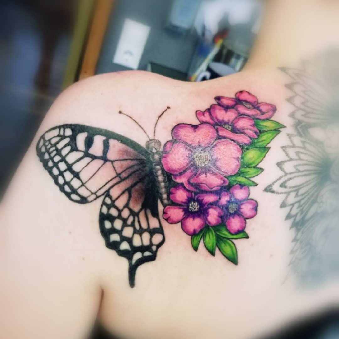 65 Butterfly And Flower Shoulder Tattoos- Nature’s Beauty on Your Skin ...