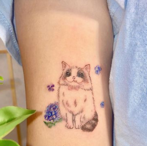 Hydrangea Cat Tattoo