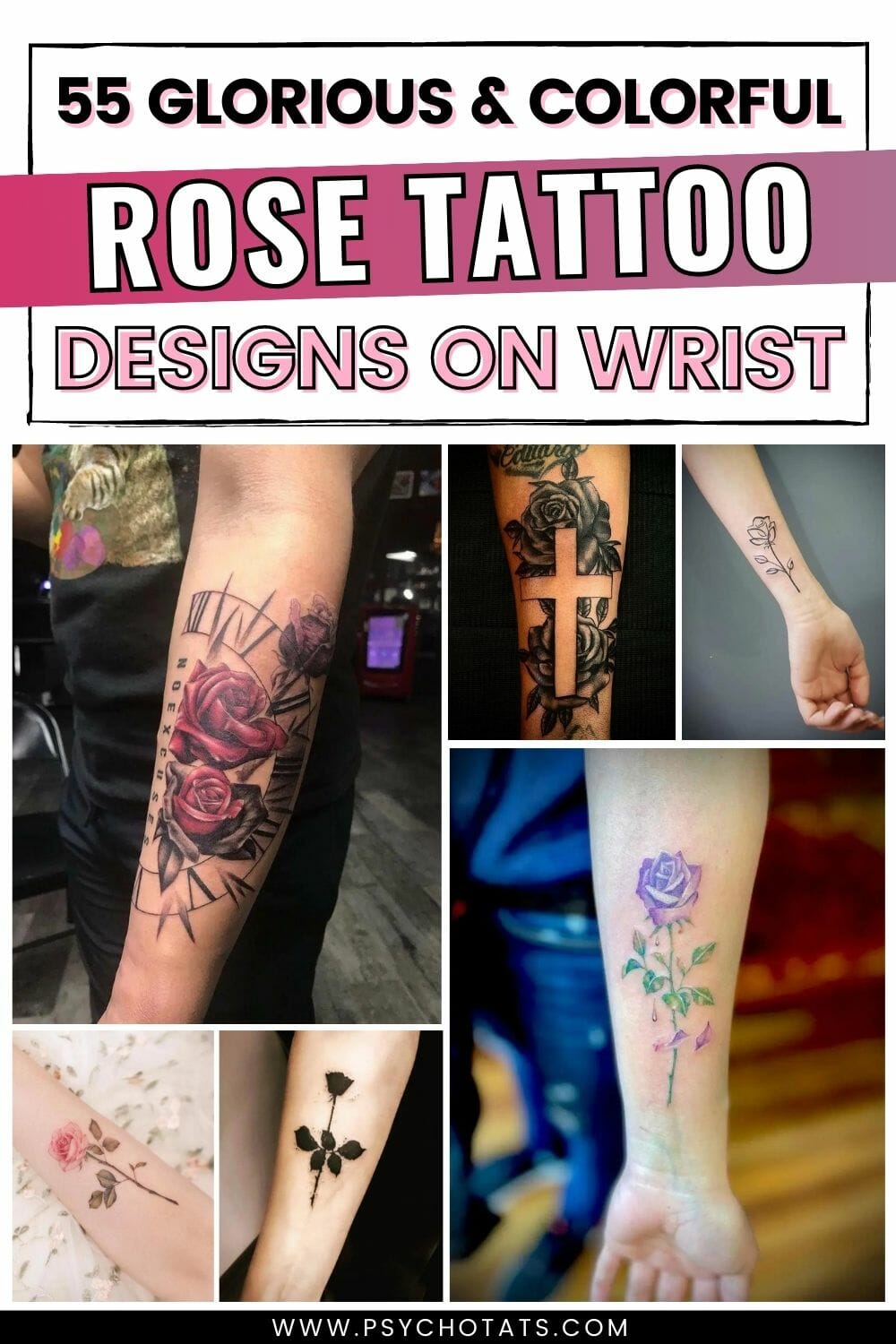 55 Glorious And Colorful Rose Tattoo Designs On Wrist - Psycho Tats