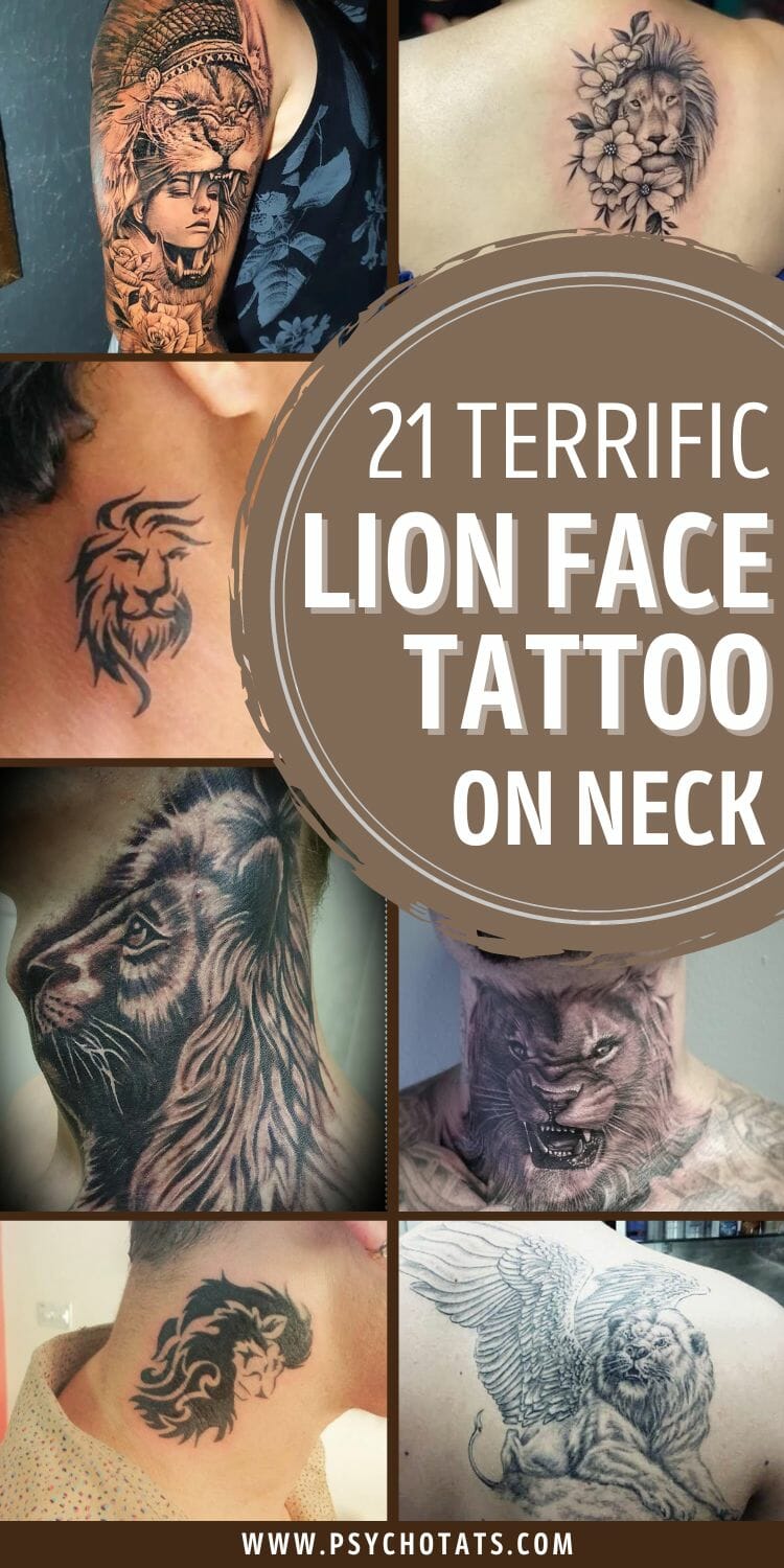 21 Terrific Lion Face Tattoo On Neck - Psycho Tats